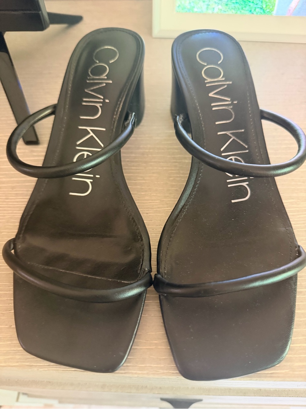 Calvin Klein Black Minimal Double-Strap Square-Toe Mule Sandals